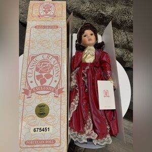 Classic Creations exclusive vintage  Porcelain Doll in Red Dress